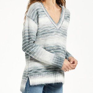 Z Supply Women’s Stripe V-Neck Sweater Indigo Blue Small